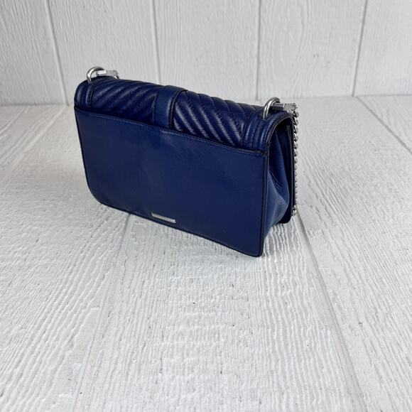 Rebecca Minkoff Chevron Quilted Love Crossbody Bag Blue Leather Chain Shoulder - Picture 7 of 12